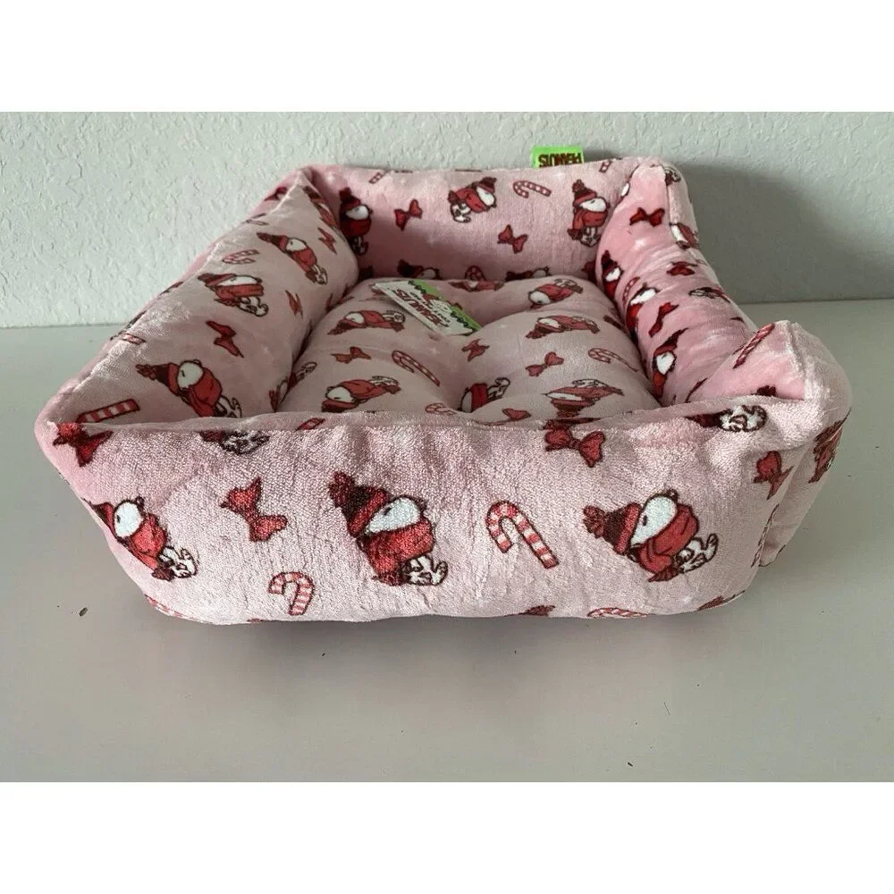 Peanuts Snoopy Small Dog Cat Pet Cozy Cuddler Bed Christmas Pink Candy Cane‎ NEW